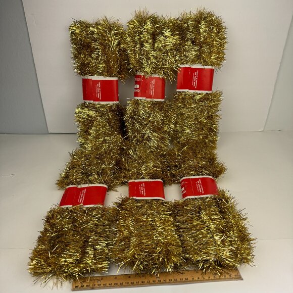 6 Vtg Gold Garland Tinsel Town 18 ft each Strand Christmas Holiday Prop USA Made - Picture 3 of 9